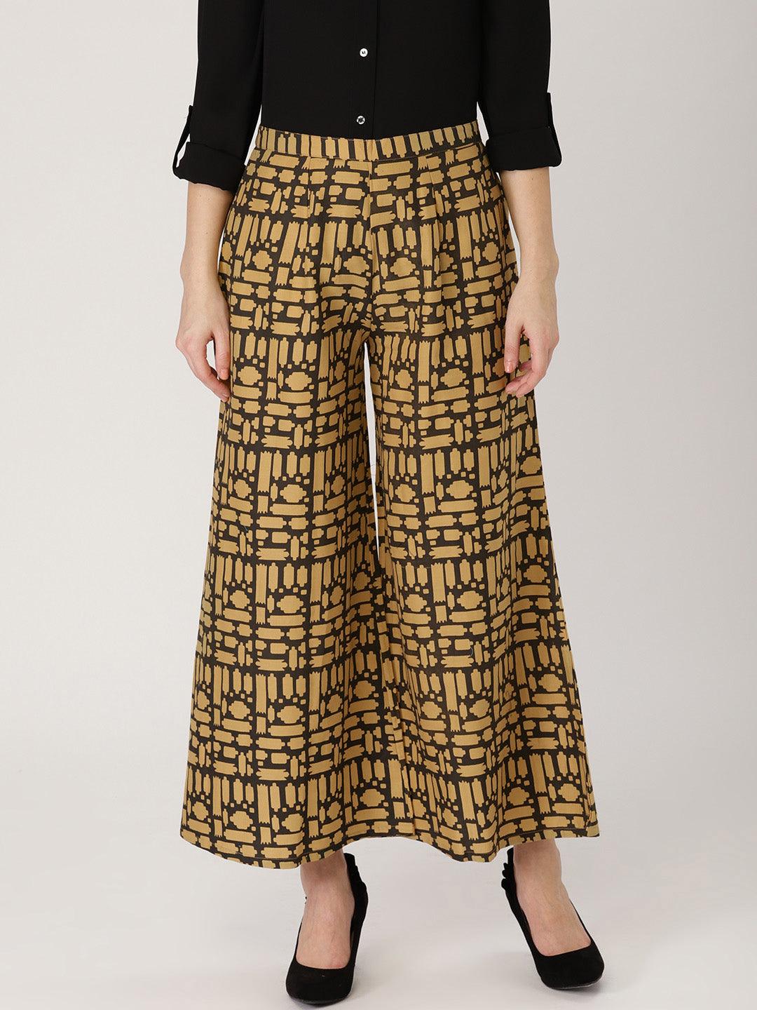 Beige Abstract Cotton Palazzos - Libas 