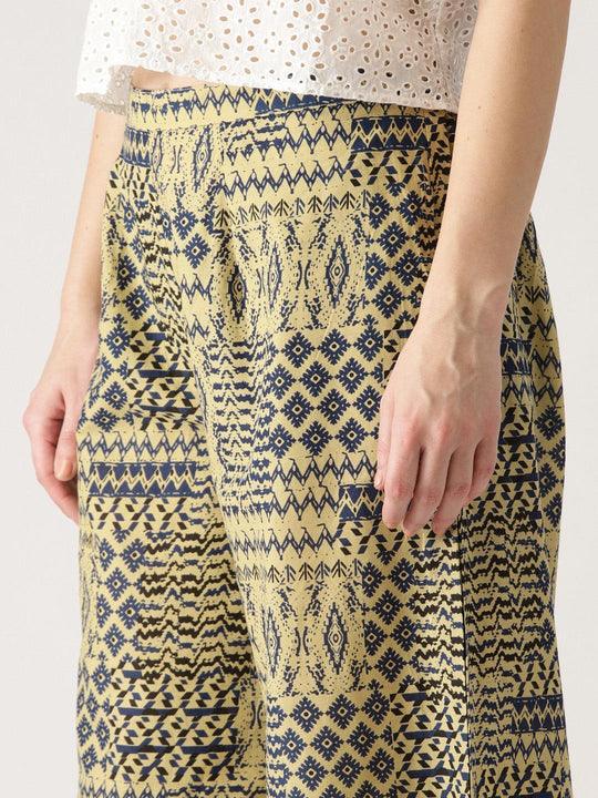 Beige Abstract Cotton Palazzos - Libas 