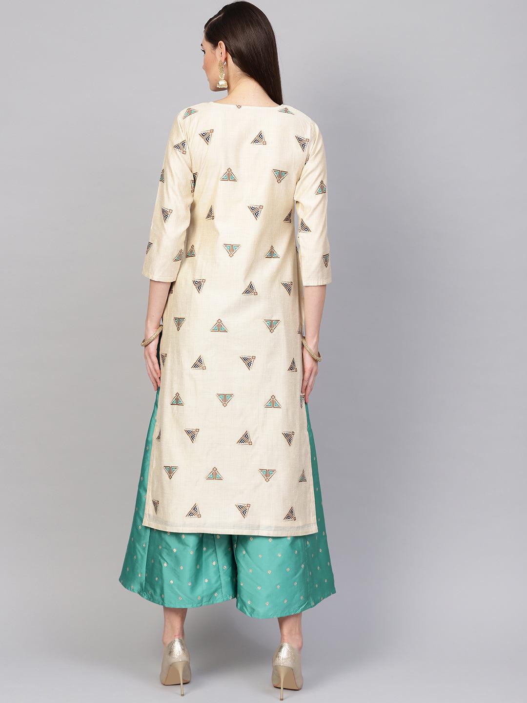 Beige Embroidered Polyester Kurta Set - Libas 