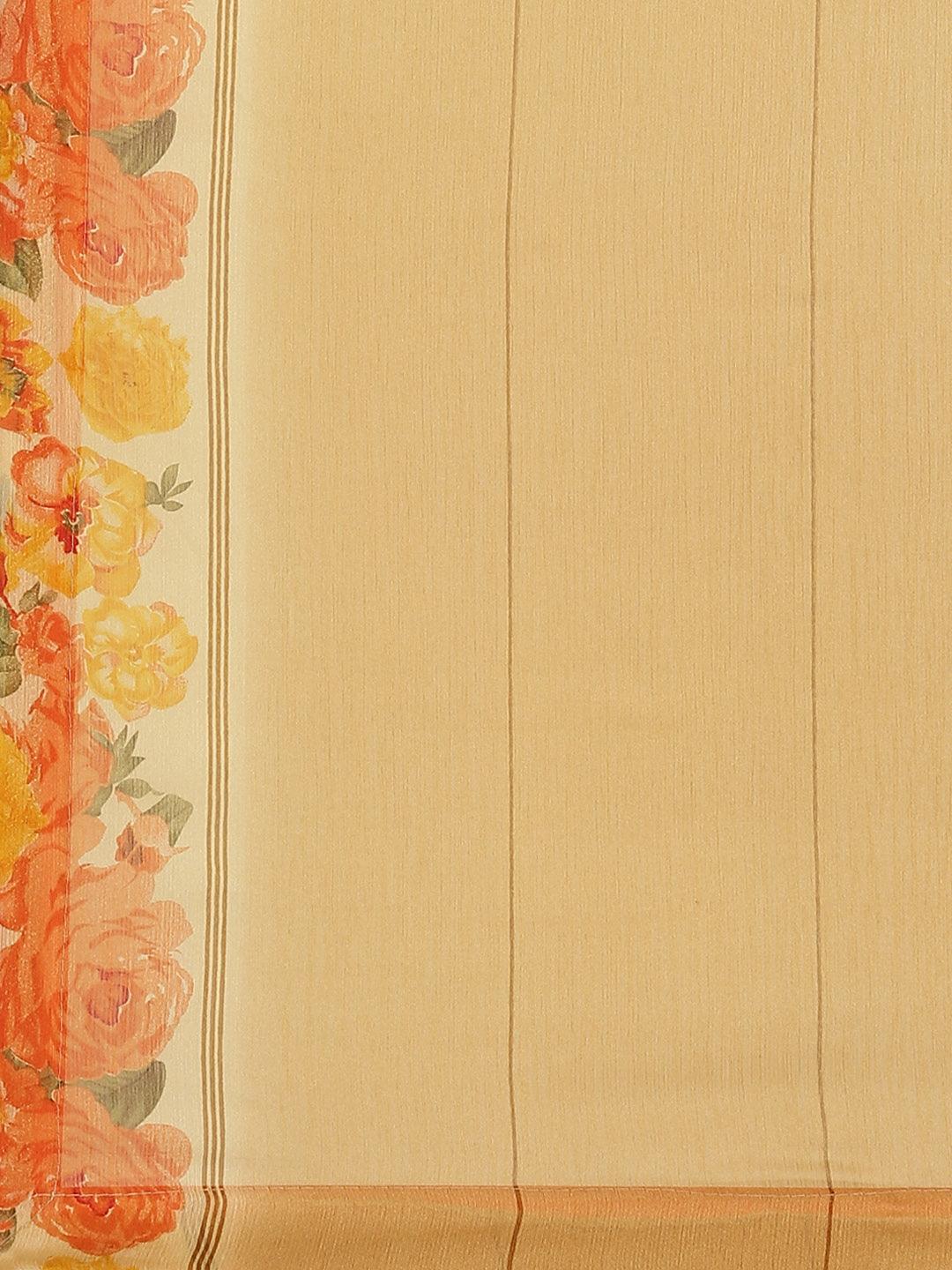 Beige Printed Chiffon Saree - Libas 