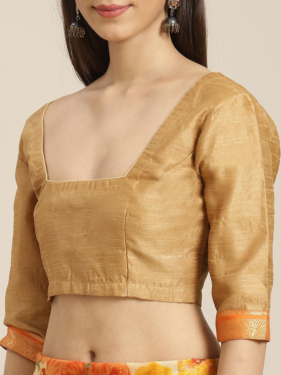 Beige Printed Chiffon Saree - Libas 