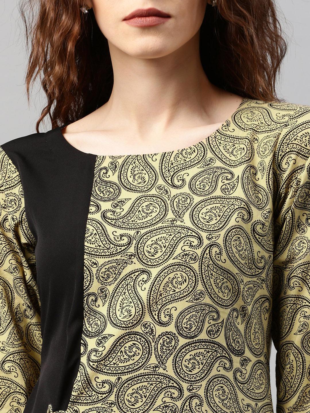 Beige Printed Cotton Kurta - Libas 