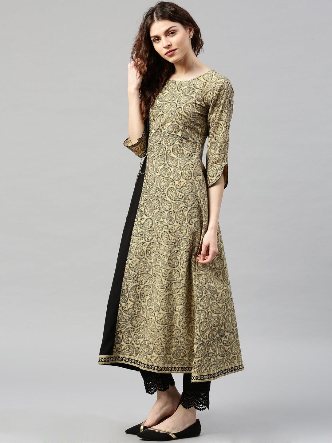 Beige Printed Cotton Kurta - Libas 