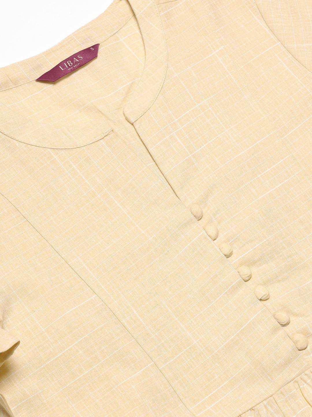 Beige Printed Cotton Kurti - Libas 