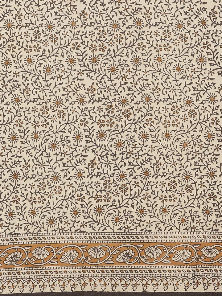 Beige Printed Cotton Saree - Libas