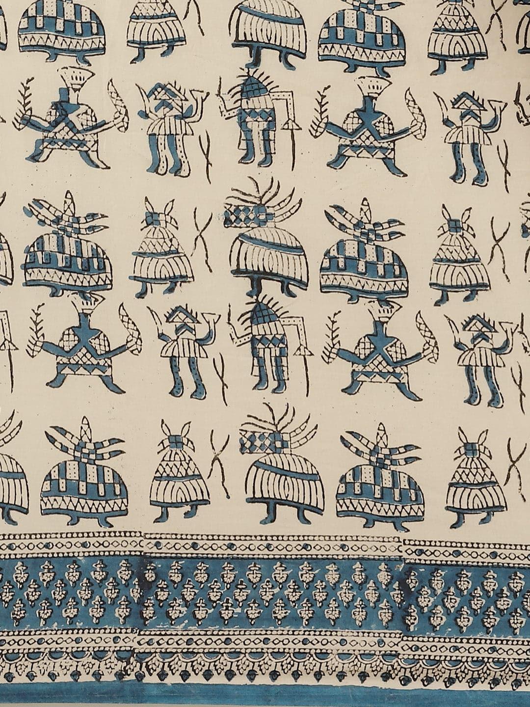 Beige Printed Cotton Saree - Libas 
