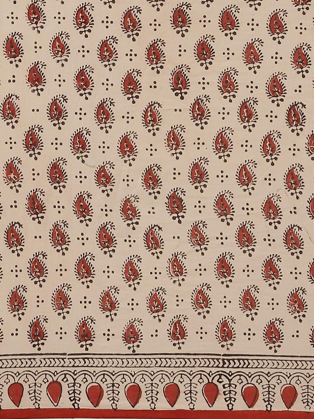 Beige Printed Cotton Saree - Libas 