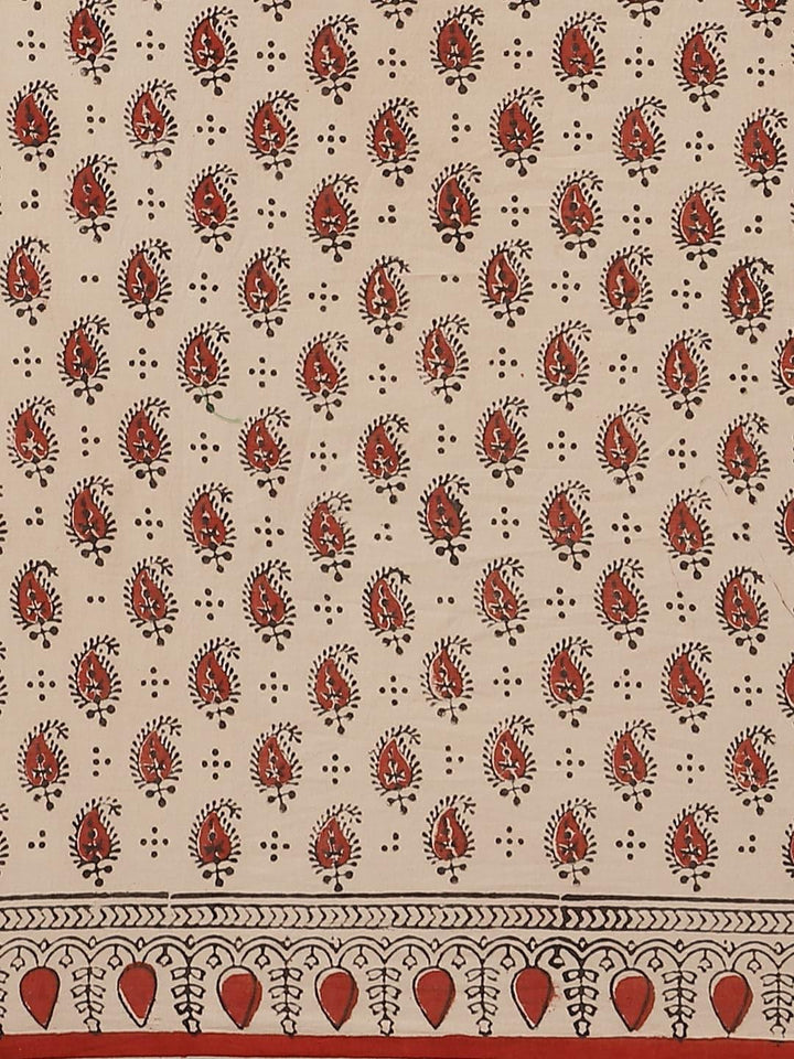 Beige Printed Cotton Saree - Libas