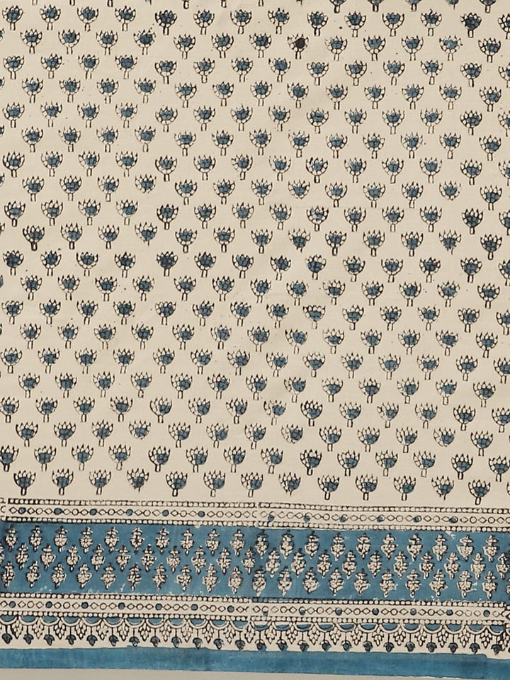 Beige Printed Cotton Saree - Libas
