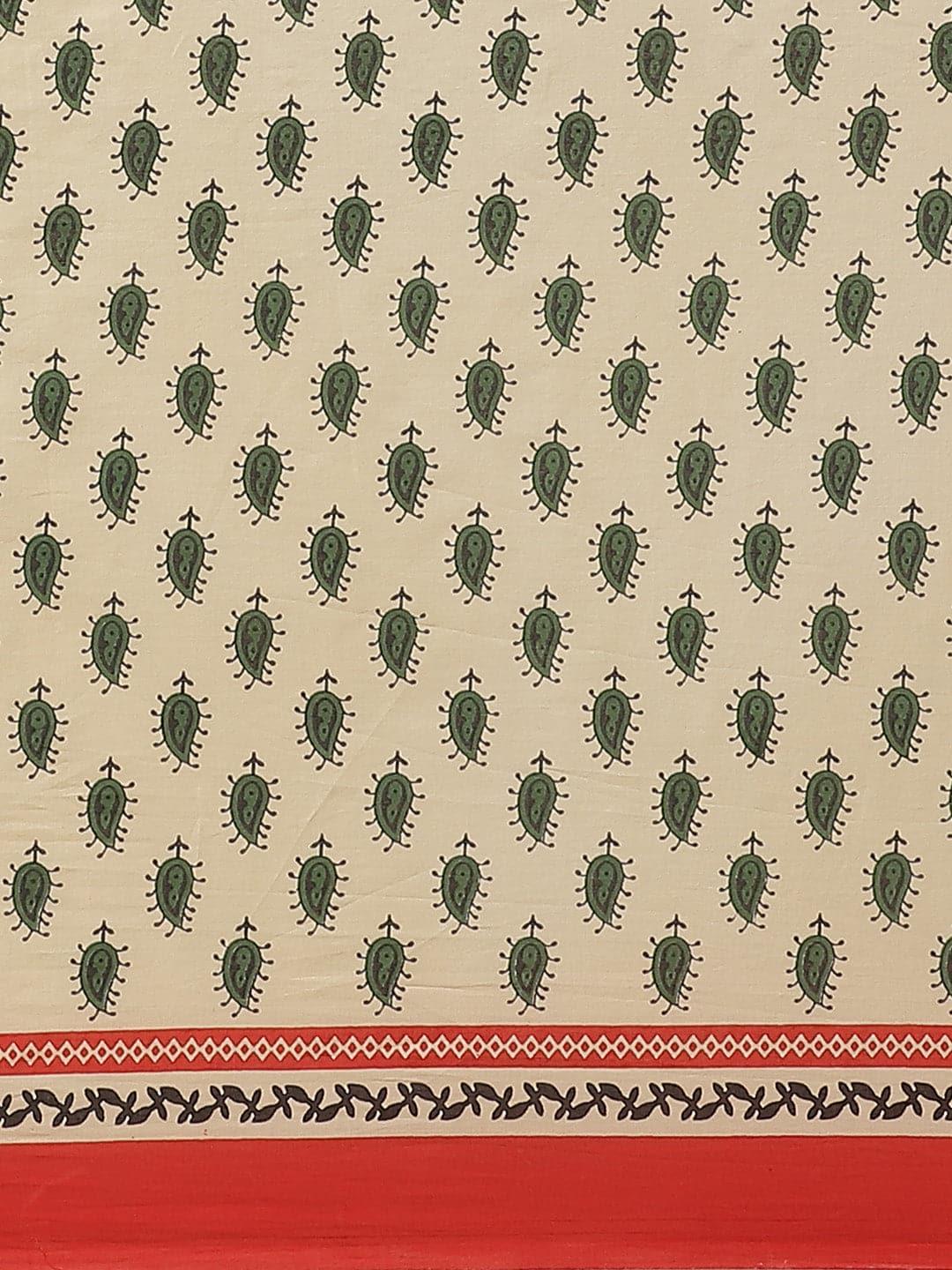 Beige Printed Cotton Saree - Libas 
