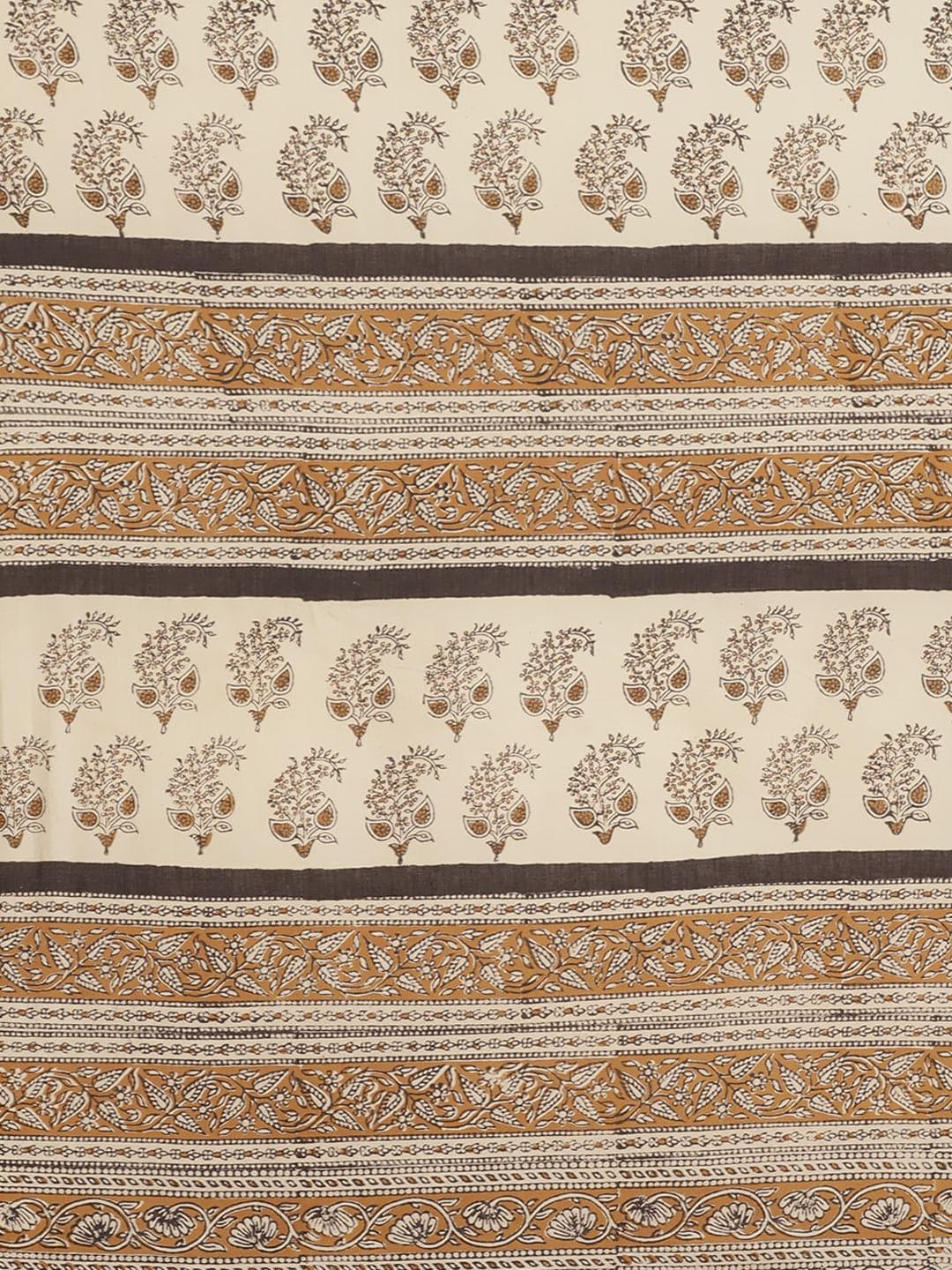 Beige Printed Cotton Saree - Libas 