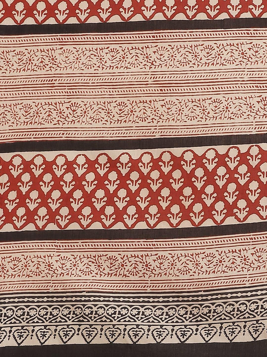 Beige Printed Cotton Saree - Libas 