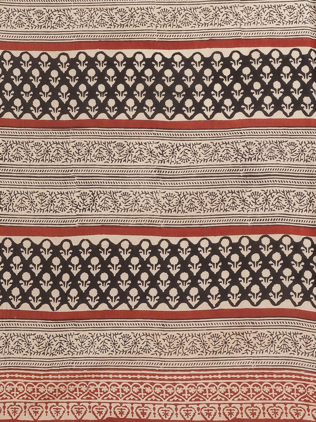 Beige Printed Cotton Saree - Libas 