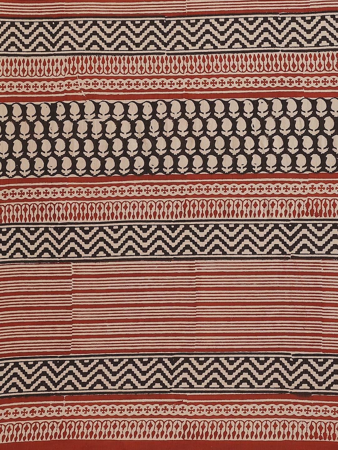 Beige Printed Cotton Saree - Libas 