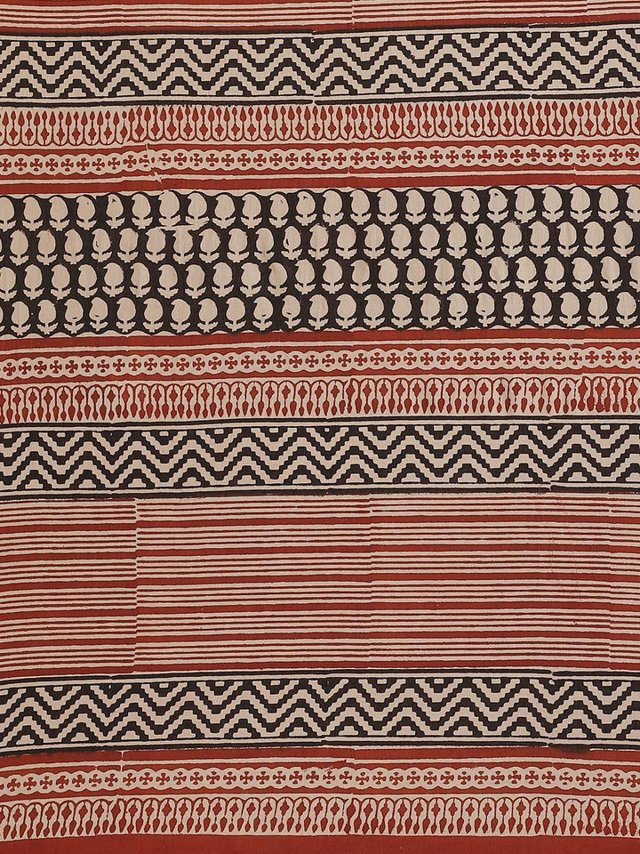 Beige Printed Cotton Saree - Libas
