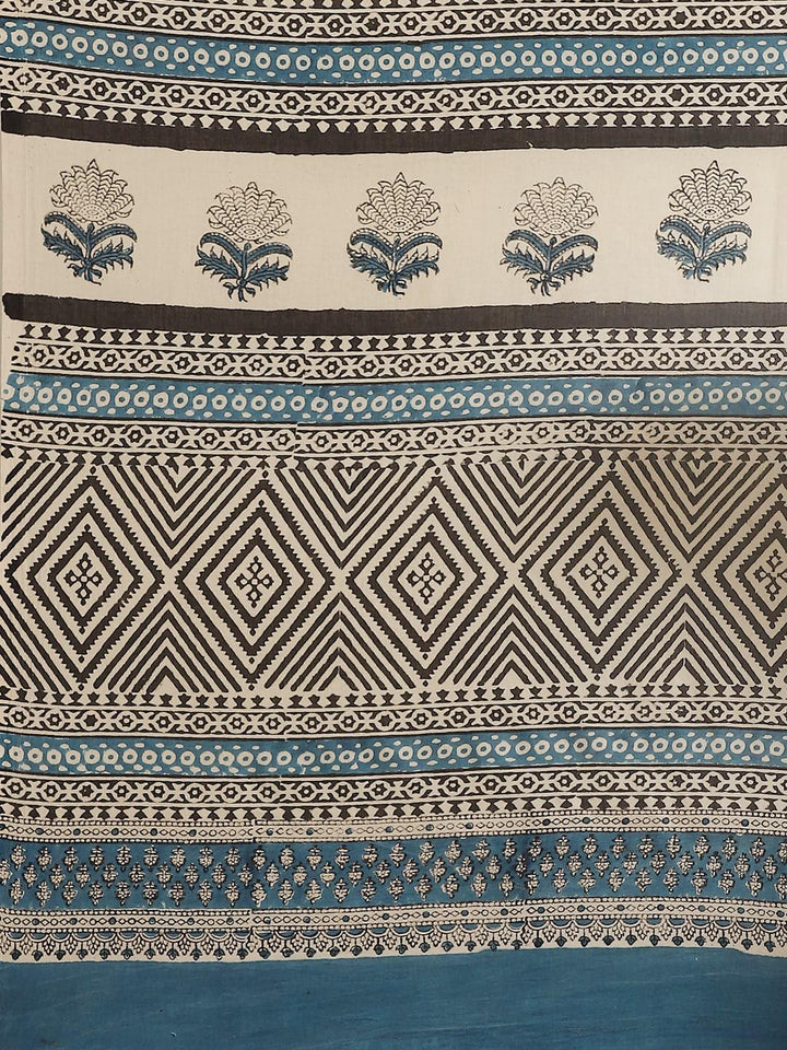 Beige Printed Cotton Saree - Libas