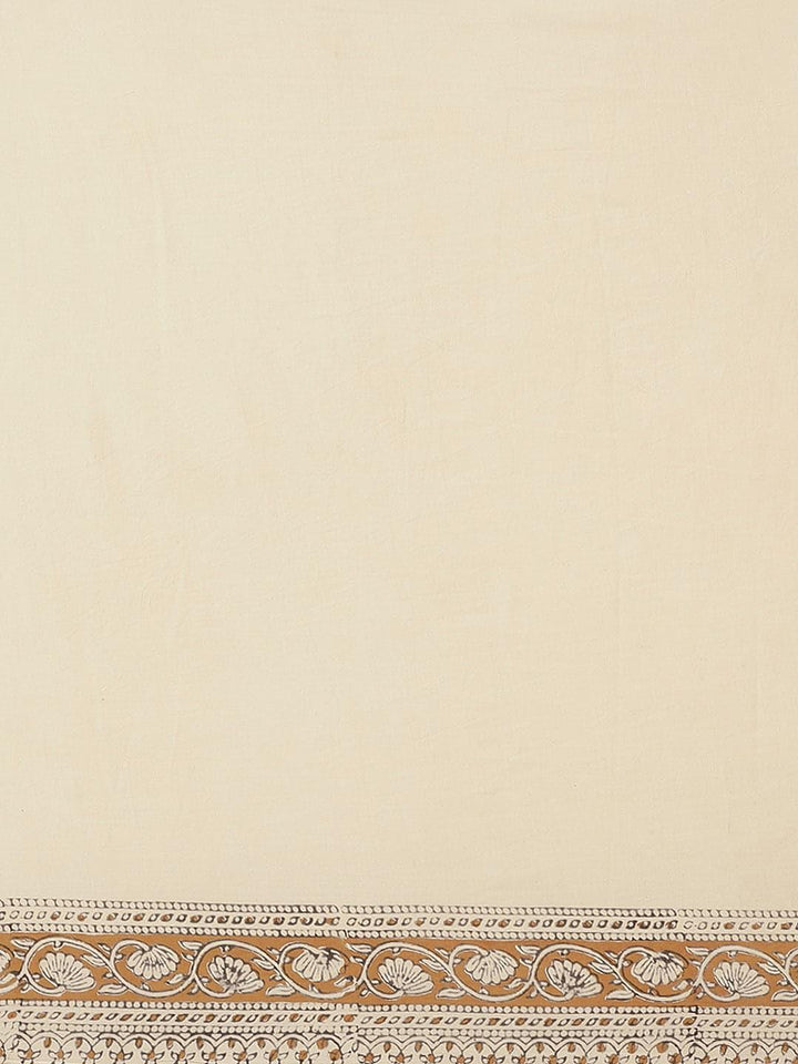 Beige Printed Cotton Saree - Libas