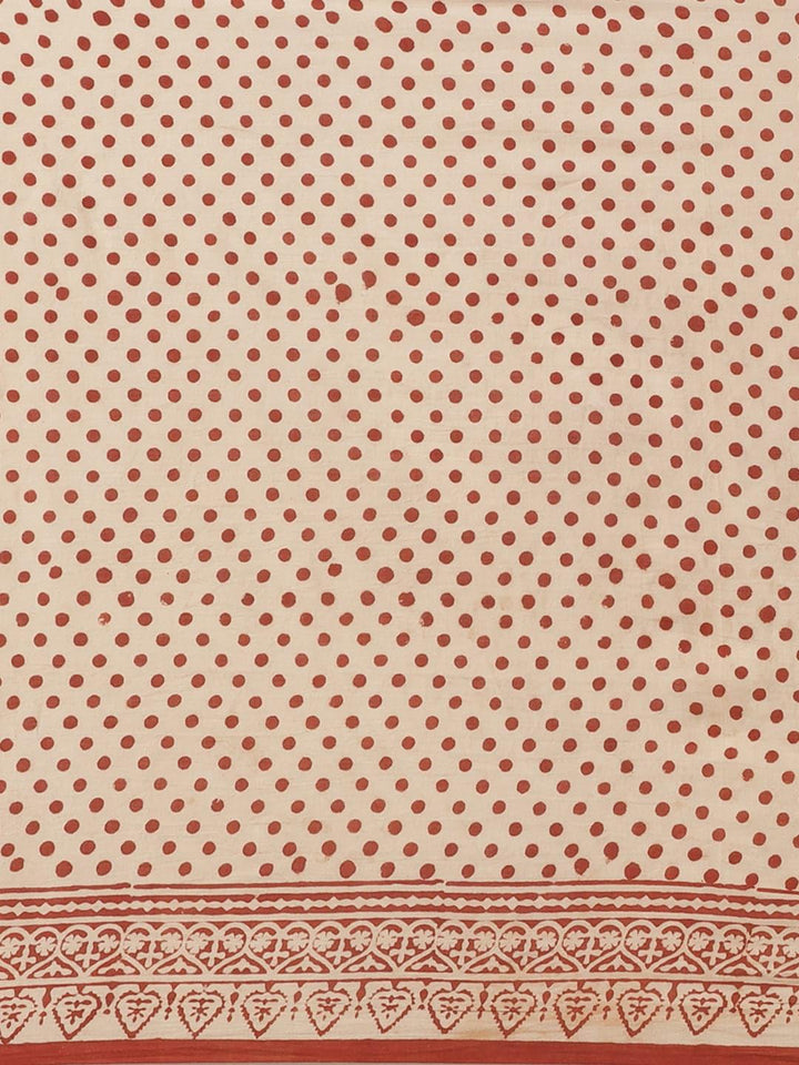 Beige Printed Cotton Saree - Libas