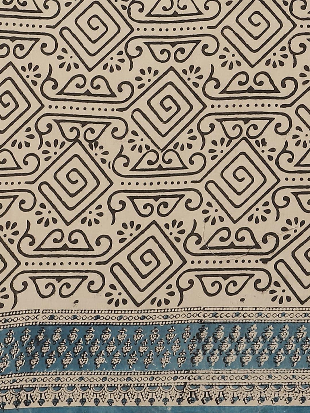 Beige Printed Cotton Saree - Libas 