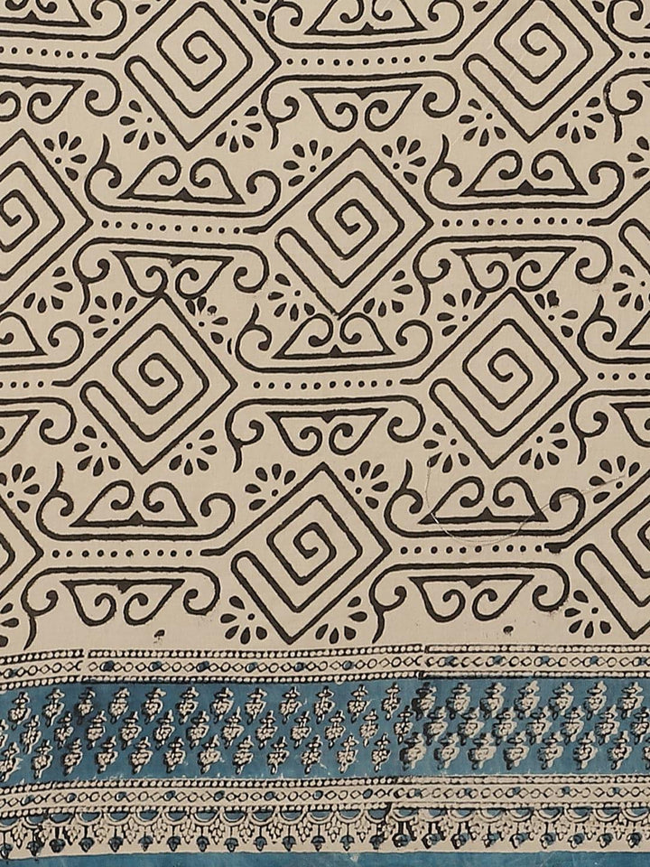 Beige Printed Cotton Saree - Libas