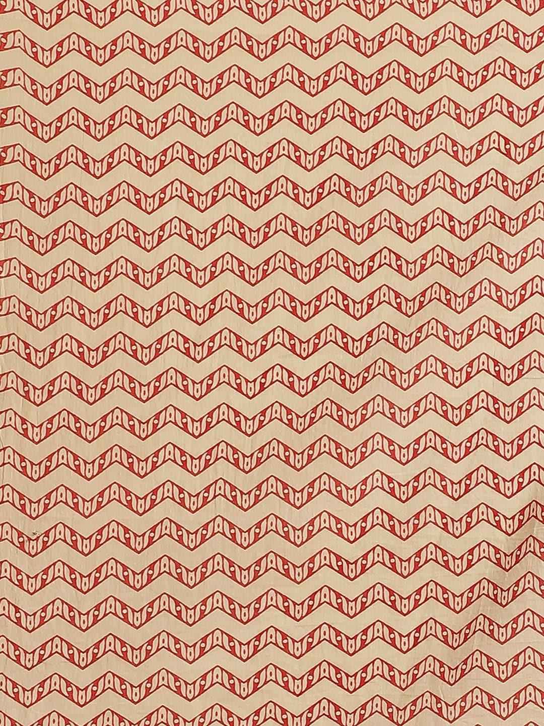 Beige Printed Cotton Saree - Libas 