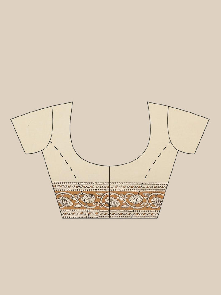 Beige Printed Cotton Saree - Libas