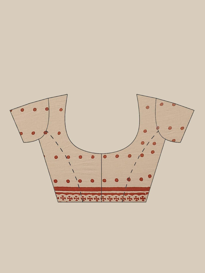 Beige Printed Cotton Saree - Libas