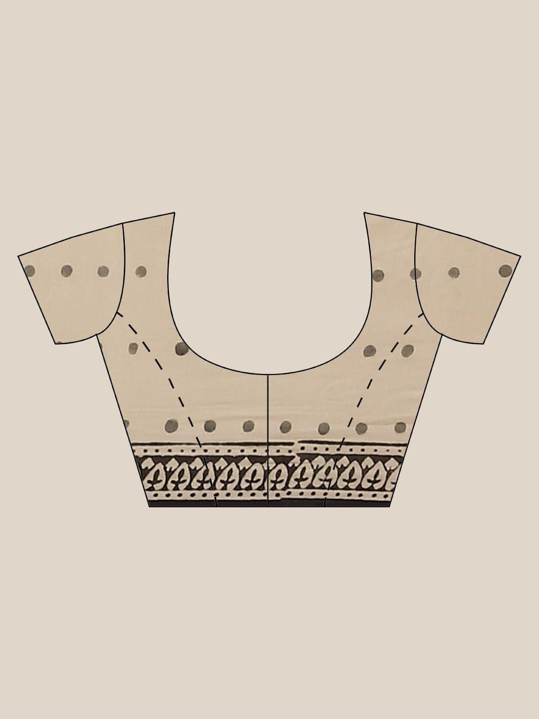 Beige Printed Cotton Saree - Libas 