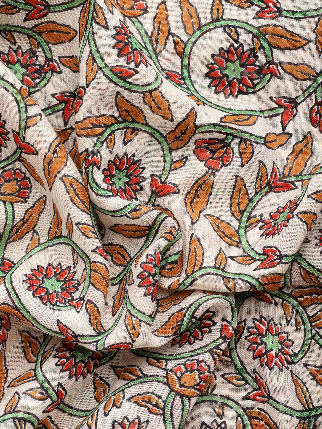 Beige Printed Cotton Saree - Libas 