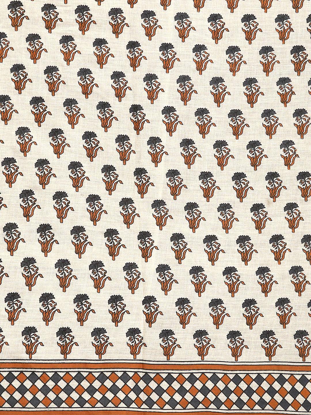 Beige Printed Cotton Saree - Libas 