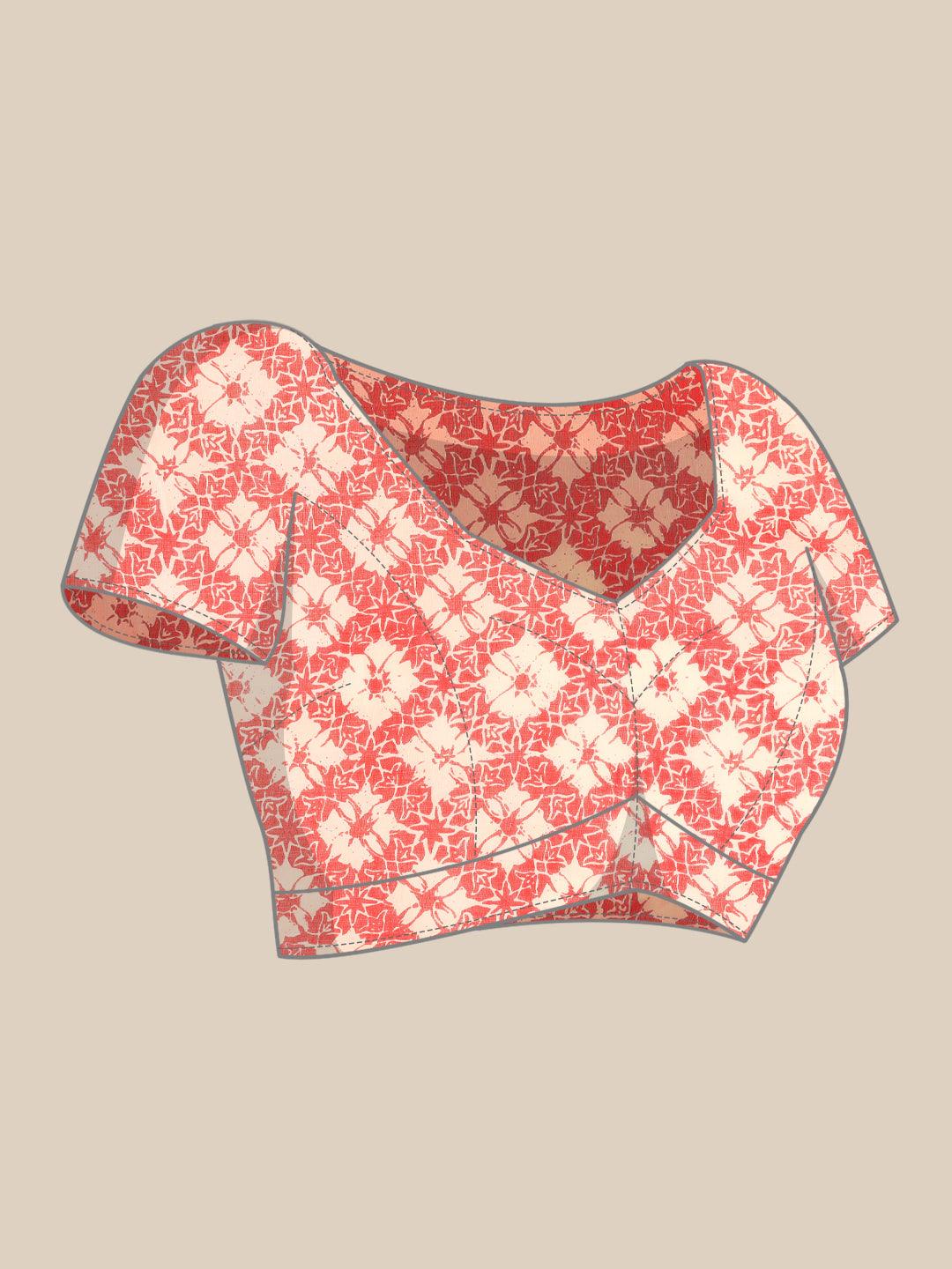 Beige Printed Cotton Saree - Libas 