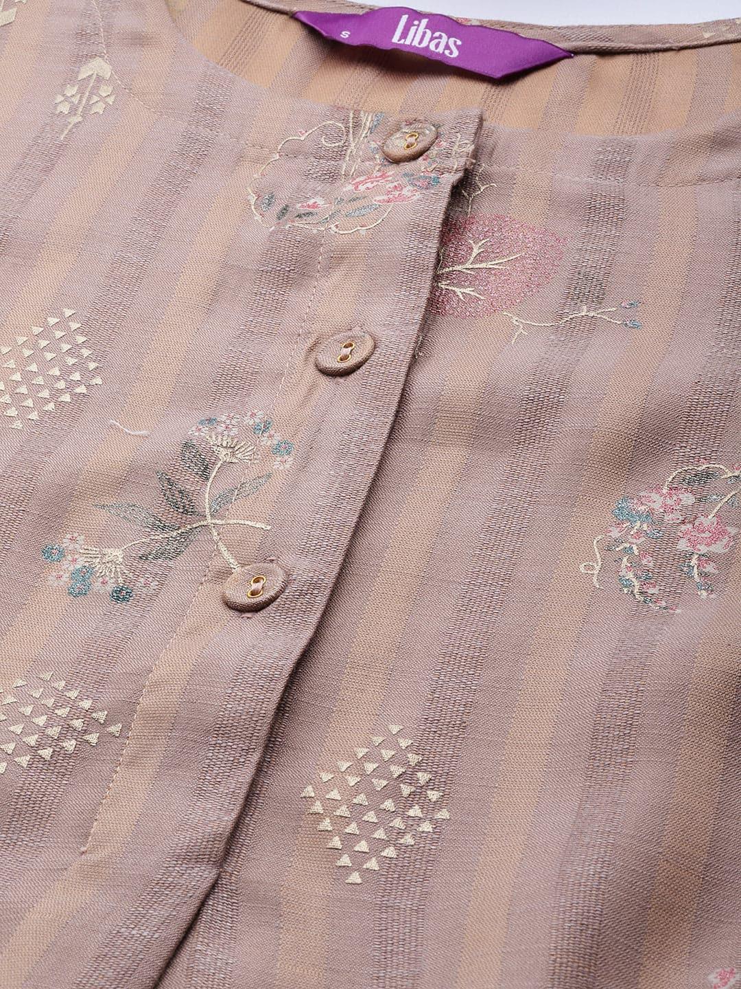 Beige Printed Cotton Silk Kurta - Libas 