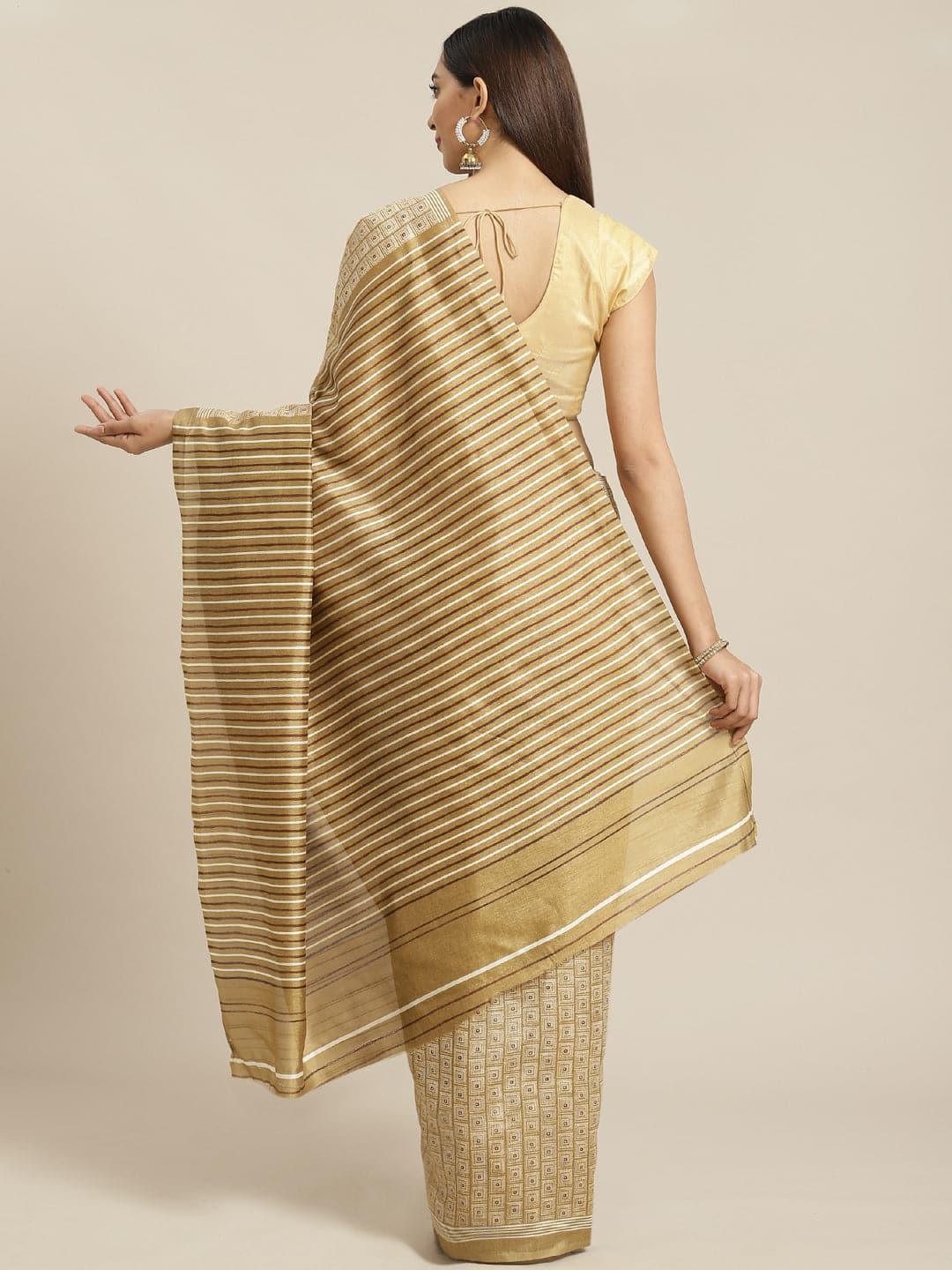 Beige Printed Cotton Silk Saree - Libas 