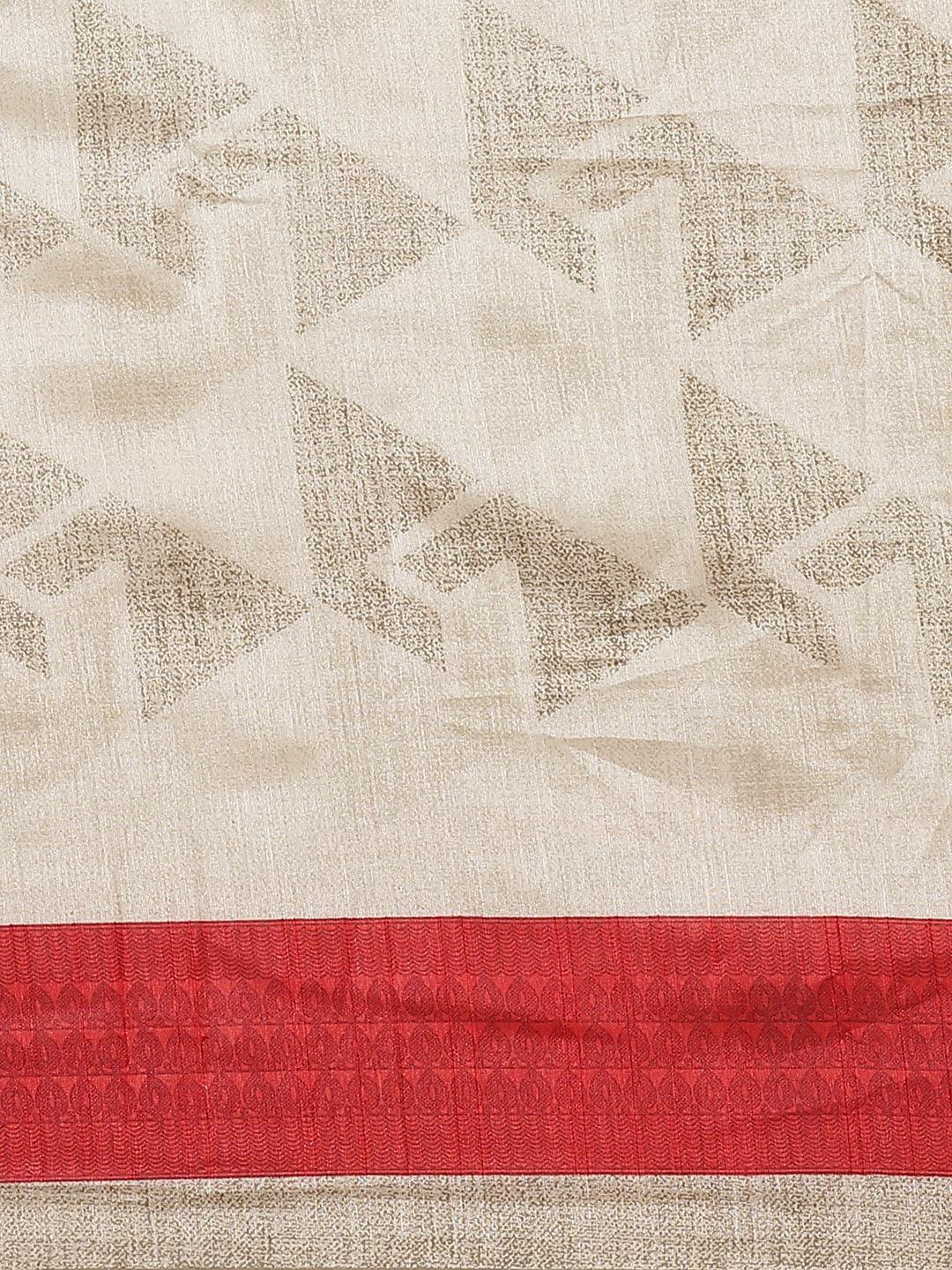 Beige Printed Cotton Silk Saree - Libas 
