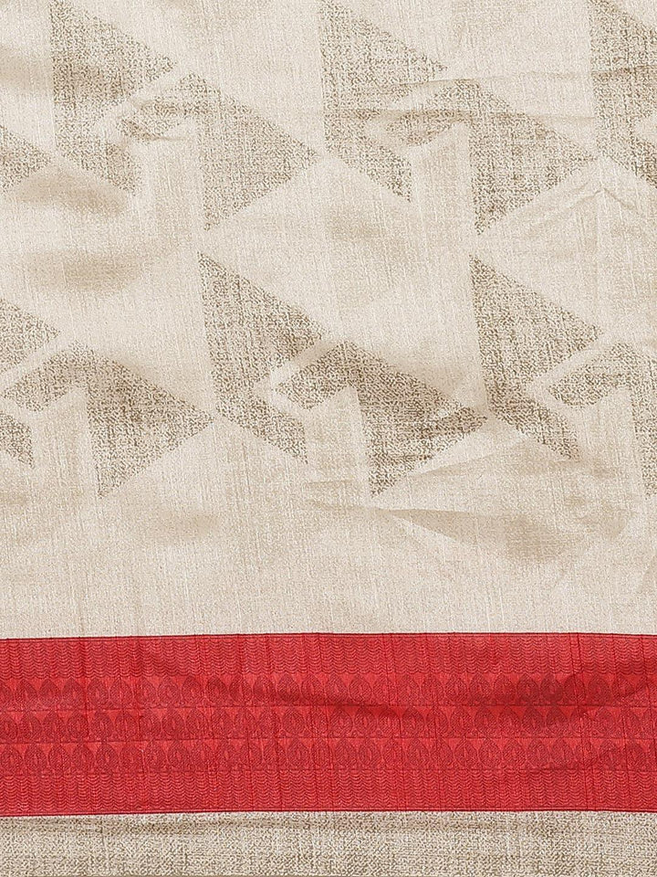 Beige Printed Cotton Silk Saree - Libas