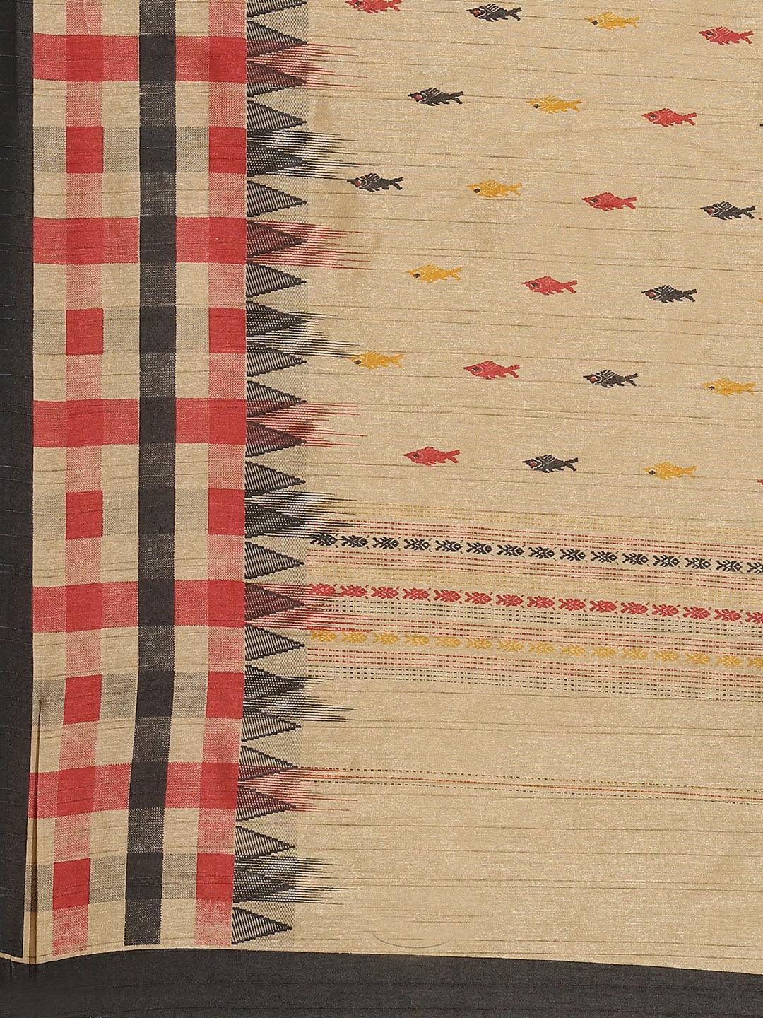 Beige Printed Cotton Silk Saree - Libas 