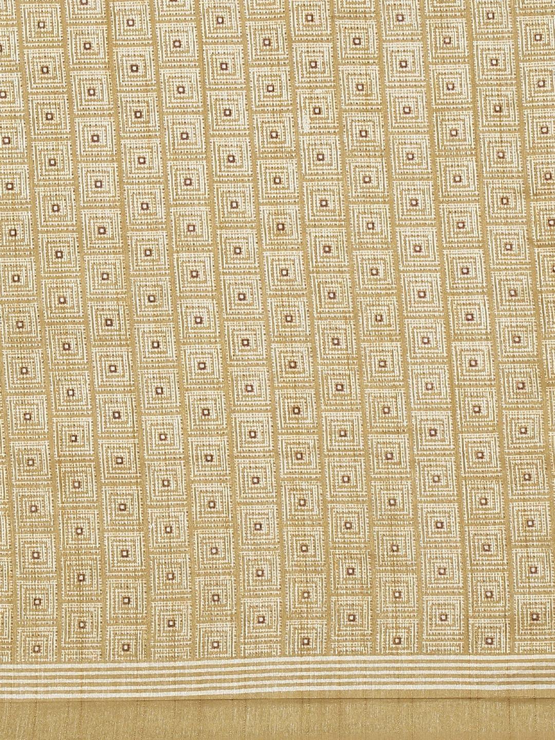 Beige Printed Cotton Silk Saree - Libas 