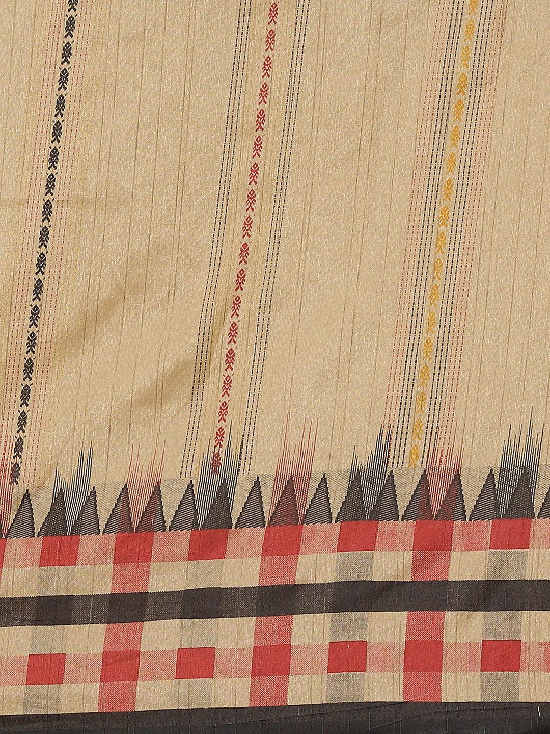 Beige Printed Cotton Silk Saree - Libas 