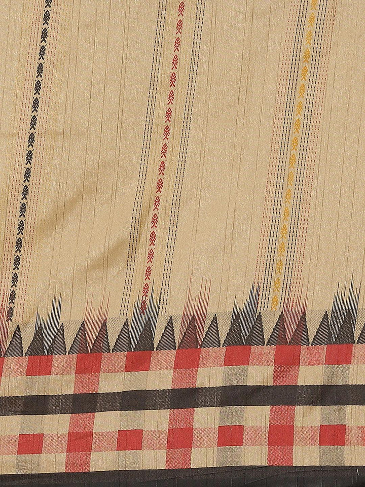 Beige Printed Cotton Silk Saree - Libas