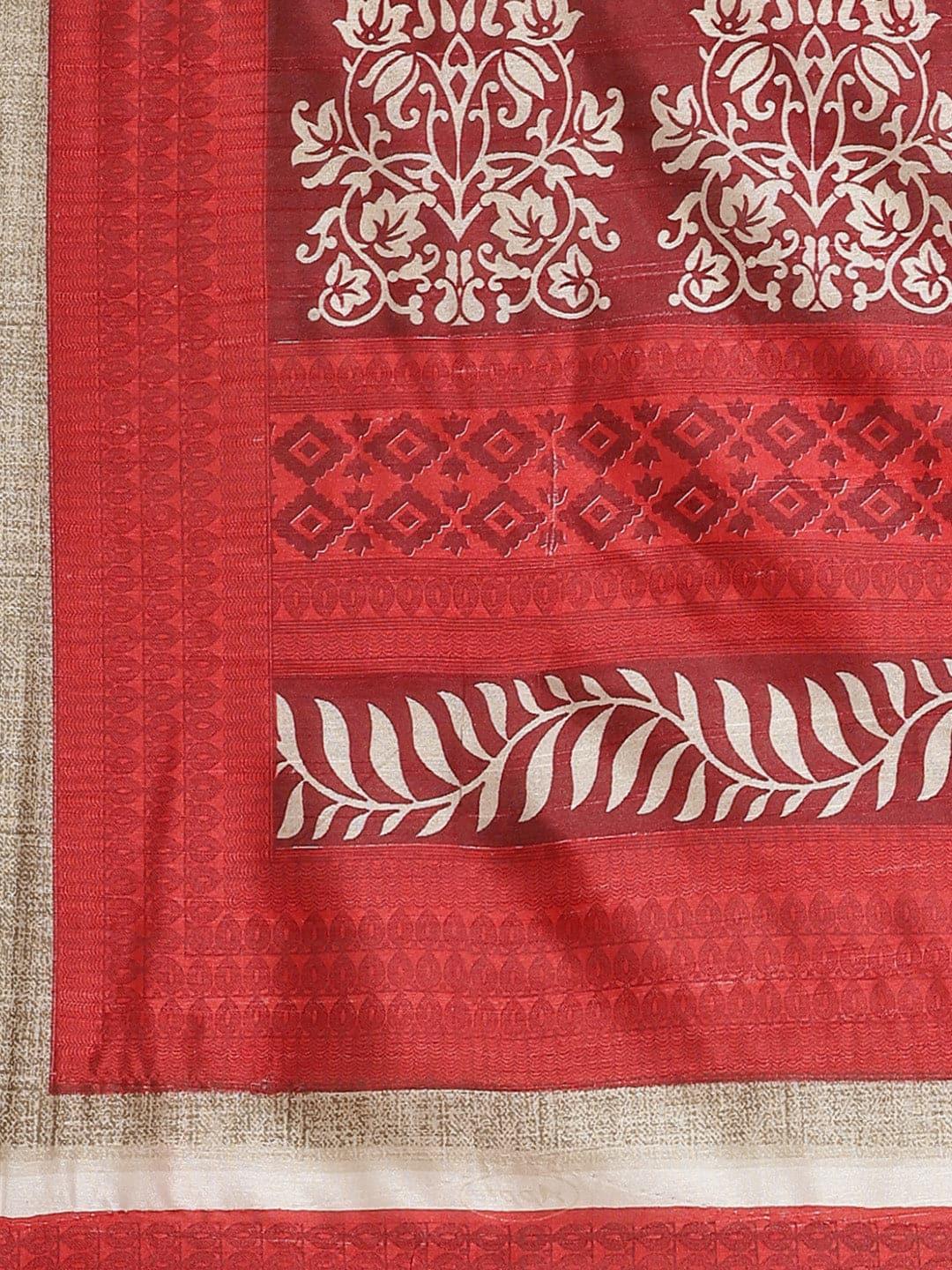 Beige Printed Cotton Silk Saree - Libas 