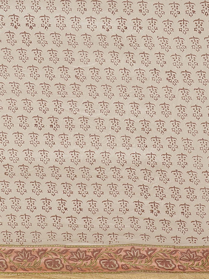 Beige Printed Cotton Silk Saree - Libas